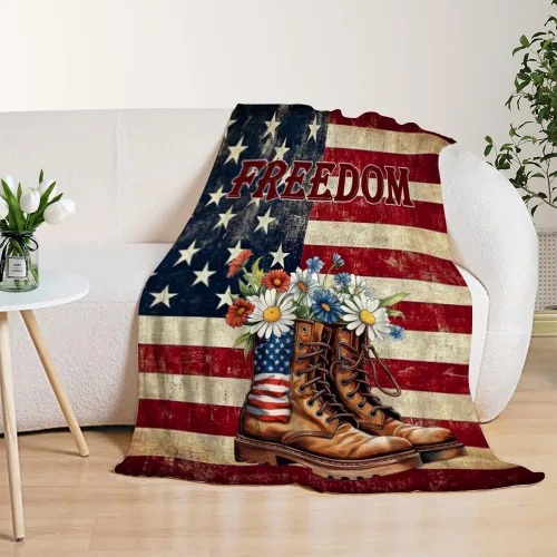 Vista 17 de YeeJu Manta de bandera estadounidense para bebé, patriótica para el 4 de julio, Día de los Caídos, 4 de julio, manta de forro polar para niños