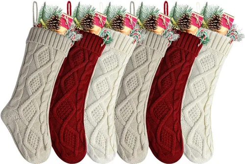 Vista 7 de Medias de Navidad a granel, medias de punto trenzado azul de 18 pulgadas para decoración navideña de vacaciones, paquete de 6