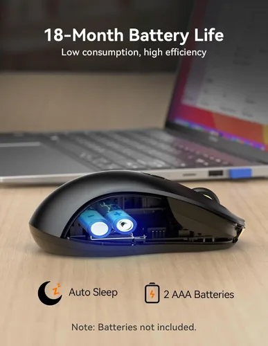 Vista 4 de TECKNET Ratón Bluetooth [USB + BT1 + BT2] Ratón inalámbrico para laptop, clic silencioso, diseño ergonómico, 4800 DPI Ratones de computadora