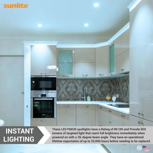 Vista 5 de Sunlite Bombilla LED PAR30 empotrable de cuello largo, 9 W, (ecualizador de 75 W), 850 lm, base E26 media, regulable, certificación ETL, ángulo