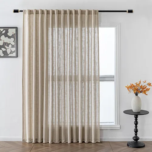 Vista 48 de MYSKY HOME Cortinas naturales de puerta francesa para ventana de puerta, 40 pulgadas de largo, cortas, semitransparentes, filtrantes de luz
