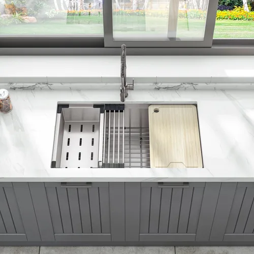 Vista 16 de Sinber HU1517S-S Fregadero de cocina de un solo compartimento bajo encimera de 16" x 18" x 8" con acero inoxidable 304 calibre 18 acabado satinado
