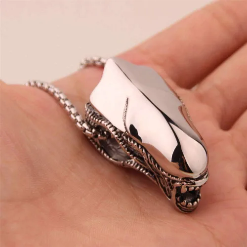 Vista 5 de OAKKY Collar con colgante de cabeza de extraterrestre hiperbólico de acero inoxidable para hombre