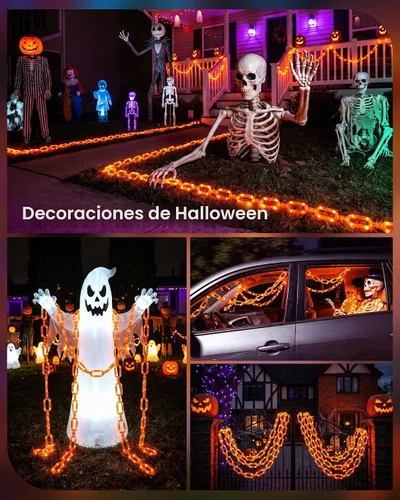 Vista 5 de Guirnalda de luces de Halloween a pilas, cadena de 88 luces LED de 10 pies con 8 modos de iluminación, impermeable, para decoraciones de Halloween