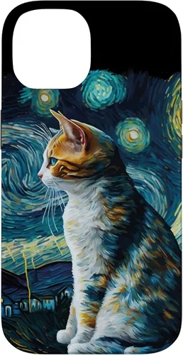 Vista 4 de Lindo Van Gogh Starry Night Cat Calico Cat Lover - Carcasa divertida para iPhone 17