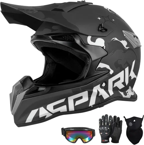Vista 2 de SPARK Casco de motocross y ATV para adultos, casco de motocross certificado por DOT con liberación rápida, diseño ligero todoterreno para motocross