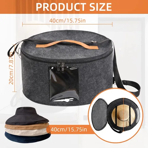 Vista 3 de Caja para sombreros, 15.7 x 7.8 x 15.75 pulgadas, caja de almacenamiento plegable con tapas para mujeres y hombres, cajas de viaje para Gris Oscuro