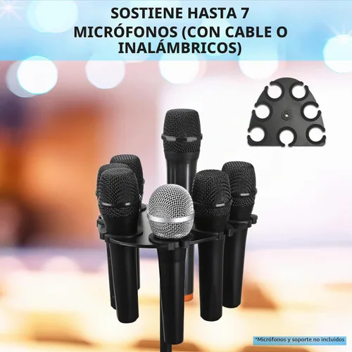 Vista 3 de Soporte de micrófono múltiple para micrófonos con cable e inalámbricos, organiza hasta 7 micrófonos, aluminio, negro