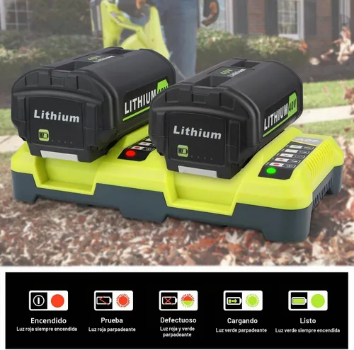 Vista 4 de JYJZPB Cargador OP401 dual para batería Ryobi 40V con estación de carga