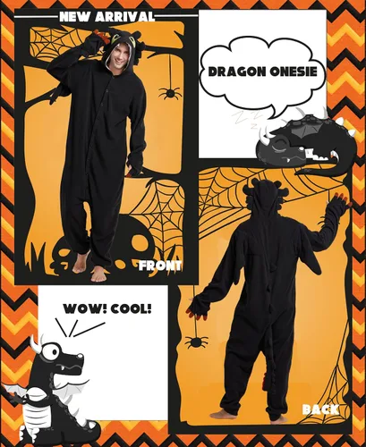 Vista 2 de Kidukso Pijama unisex de dragón para adultos, lindo animal, ropa de dormir de dragón, Halloween, Navidad, fiesta, disfraces para mujeres y hombres
