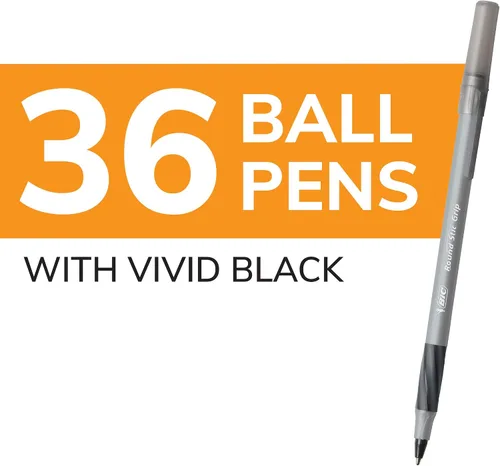 Vista 2 de BIC Bolígrafos Round Stic Grip Xtra Comfort, color negro, punta media (1.2 mm), paquete de 36 unidades, bolígrafos perfectos para escribir