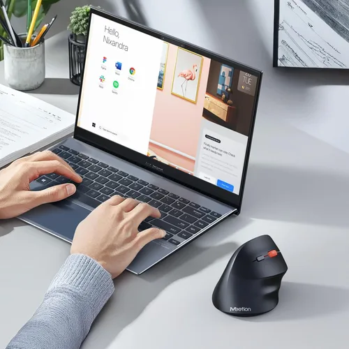 Vista 9 de MEETION Ratón ergonómico inalámbrico, Bluetooth vertical con 3 dispositivos múltiples para Bluetooth (5.3 x 2), 4 DPI 1200-3200 Ergo ratones
