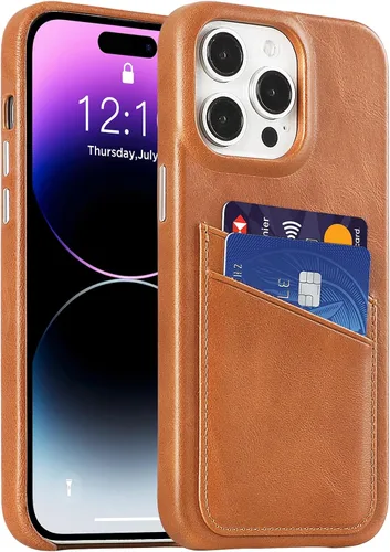 Vista 40 de LUCKYCOIN Funda de piel 100% auténtica tipo cartera para iPhone 13, diseño delgado con tarjetero y funda protectora a prueba de golpes, forro