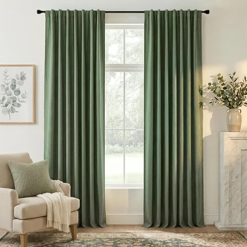 Vista 56 de RYB HOME Cortinas de lino texturizado 100% opacas de 84 pulgadas de largo, aislamiento térmico, privacidad, ahorro de energía para dormitorio, sala