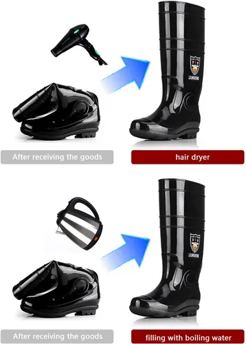 Vista 5 de Botas de lluvia largas para hombre, botas de pesca impermeables y cómodas, botas de cubierta de PVC antideslizantes, botas duraderas y transpirables