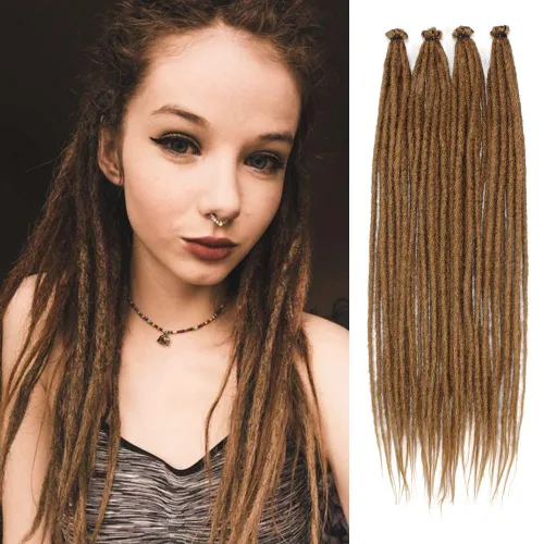 Vista 17 de Kraler Extensiones de Rastas Azules, Extensiones de Rastas Sintéticas de Ganchillo de 22", 100% Hechas a Mano, Rastas de Una Sola Punta, Delgadas