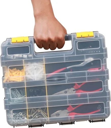 Vista 7 de Organizador de herramientas de doble cara con polímero resistente a los impactos, almacenamiento de caja de hardware, excelente para tornillos
