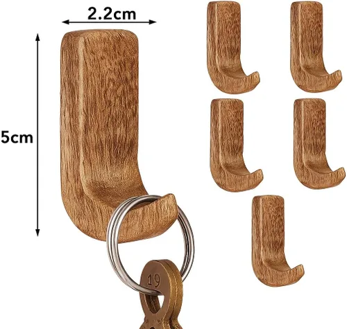 Vista 3 de Indian Shelf Ganchos decorativos de pared adhesivos de madera, ganchos bohemios sin daños para llaves, joyas, correas y accesorios ligeros, 6