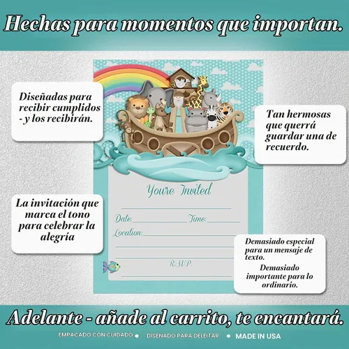Vista 9 de Amanda Creation Noahs Ark - Invitaciones para baby shower, paquete de 20 invitaciones de cumpleaños de 5 x 7 pulgadas con sobres blancos, tarjetas