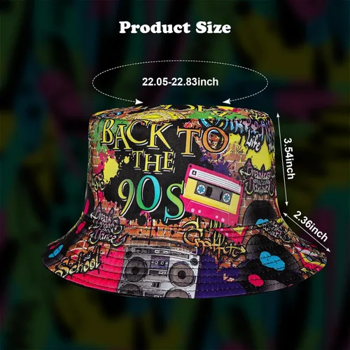 Vista 2 de Fumwase Sombrero de pescador de moda de los años 90 para hombres y mujeres, sombrero de pesca retro de verano para playa, accesorios de fiesta rave