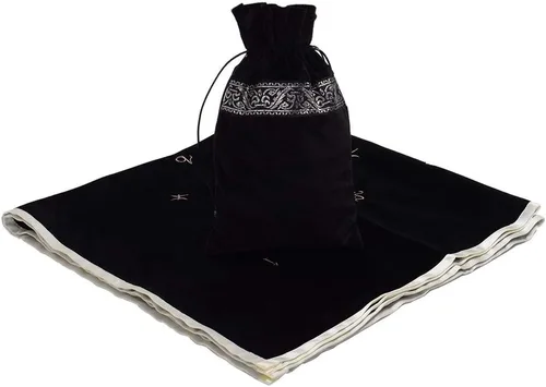 Vista 2 de GRACEART Mantel grande de 31 x 31 pulgadas, mantel de tarot bordado de astrología con bolsa de tarot (negro)
