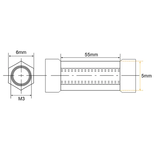 Vista 2 de uxcell Columna espaciadora de separación de aluminio hexagonal M3x55mm, para avión RC, FPV Quadcopter, CNC, negro, 5pcs