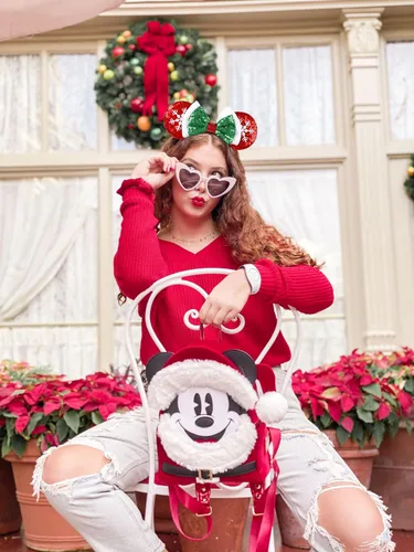 Vista 3 de WOVOWOVO Diademas de orejas de ratón de Navidad para mujeres y niñas, decoración de lazo con lentejuelas rojas y diadema de copo de nieve blanco