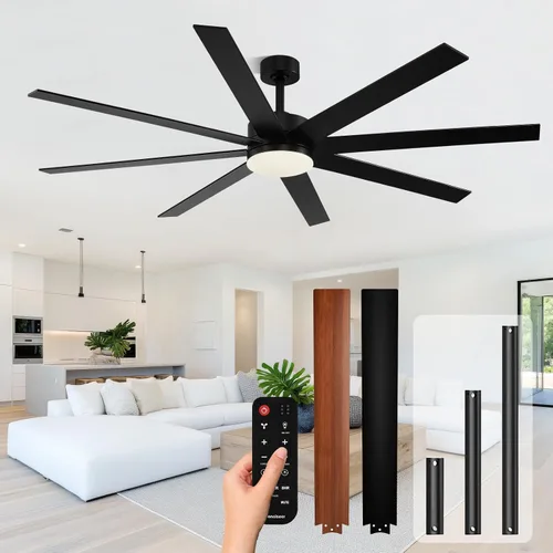 Vista 10 de Modernos ventiladores de techo de 65 pulgadas con luces y control remoto para sala de estar, hogar, oficina, interior/exterior, 3CCT LED 36W, 8
