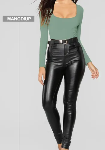 Vista 190 de MANGDIUP Body esencial para mujer, cuello redondo, manga larga, ajustado, elástico, de algodón y elastano