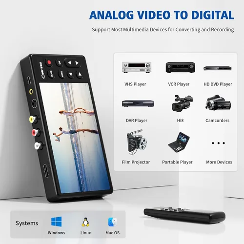 Vista 2 de Convertidor VHS a digital 3.0, video HD de 5 pulgadas a grabadora digital, convertir video y audio de VCR analógico, DVR, DVD, Hi8, Mini DV, cintas