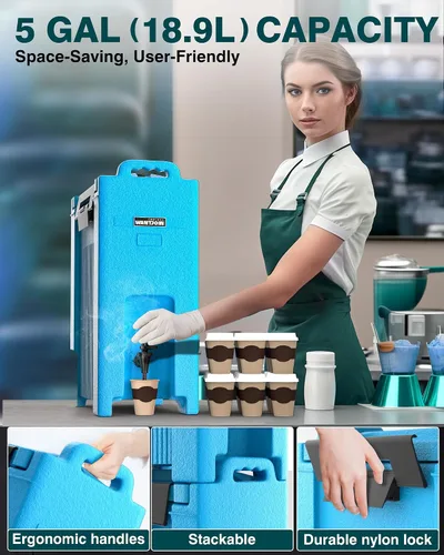 Vista 2 de WantJoin Dispensador aislado de bebidas de 5 galones, recipiente para bebidas frías y calientes con asas, contenedor térmico comercial