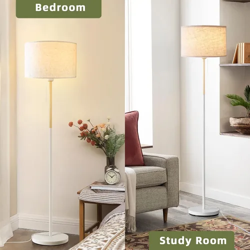 Vista 6 de Lámpara de pie para dormitorio, lámparas de pie de granja para sala de estar, lámpara de poste de mediados de siglo, pantalla de lámpara de lino