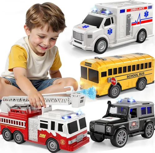 Vista 9 de Juguetes de vehículo de emergencia, 4 en 1, juego de autos de juguete para niños pequeños