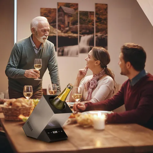 Vista 3 de Cobalance Enfriador de vino eléctrico, enfriador de una sola botella para vino de 25.4 fl oz o algo de champán, refrigeradores portátiles que