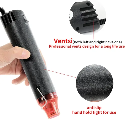Vista 3 de Pistola de calor para manualidades, pistola de aire caliente de 110 V y 300 W, cable ultra largo de 3.28 pies, pistola de calor portátil con soporte