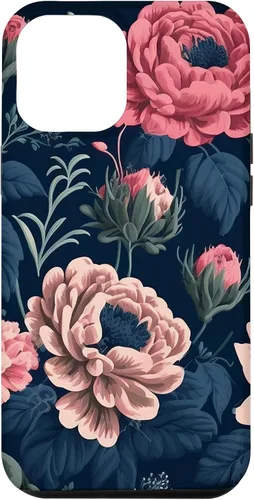 Vista 6 de Funda de follaje botánico para iPhone 15 con diseño floral azul marino y rosa