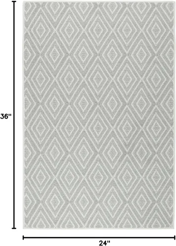 Vista 3 de Dash & Albert Diamond Platinum / White Alfombra lavable a máquina, 2 x 3 pies, patrón geométrico blanco