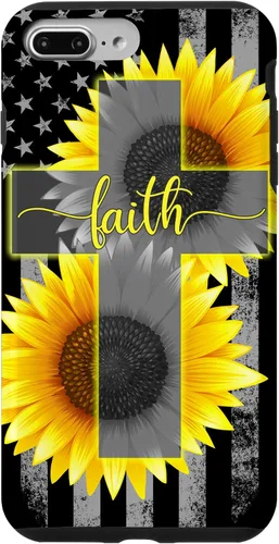 Vista 12 de Faith Jesus Cross Sunflower American Flag Patriotic Black Case for iPhone 17