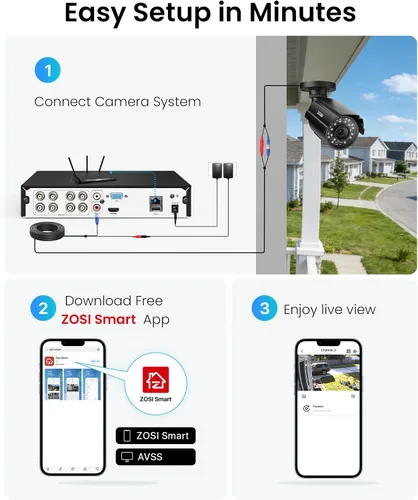 Vista 8 de ZOSI - Sistema de cámara de seguridad para el hogar de 8 canales 3K Lite para interiores y exteriores, detección AI de personas/vehículos, visión