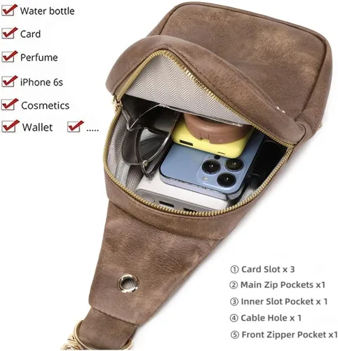 Vista 4 de WSRYDLDJ - Cangurera pequeña de cuero para mujer, cangurera cruzada de cuero, bolsa de pecho para mujer