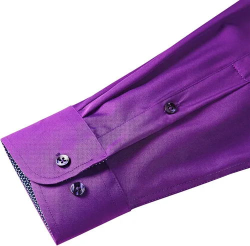 Vista 4 de J.VER Camisa de vestir de manga larga para hombre, estilo informal, elástica, sin arrugas, ajuste regular, abotonada