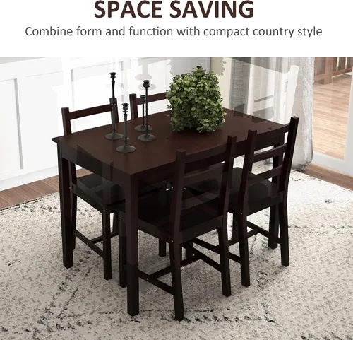 Vista 2 de HOMCOM Juego de mesa de comedor para 4, 5 piezas, mesa de cocina moderna y sillas, juego de comedor de madera para espacios pequeños, rincón