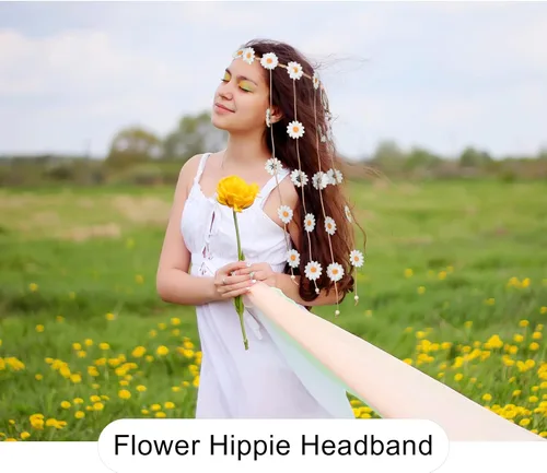 Vista 4 de AWAYTR Diadema de girasol para mujer, hippie, bohomia, cuerda de plumas, coronas para niñas