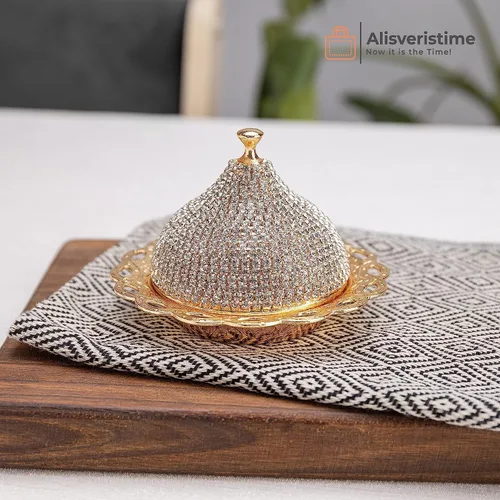 Vista 6 de Alisveristime Juego de café turco adornado con cristal, 27 piezas, tazas decorativas de Zamac para espresso, platillos y azucarero con bandeja