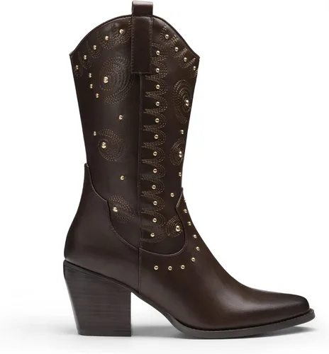 Vista 2 de DREAM PAIRS Botas vaqueras occidentales para mujer, botas vaqueras de media pantorrilla sin cierre