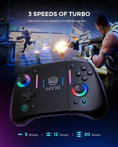 Vista 5 de NYXI Hyperion Meteor Light Wireless Joy-pad with 8 Color LED for SwitchSwitch OLED, Hyperion switch controller with RGB Lights, Programmable, 6-Axis