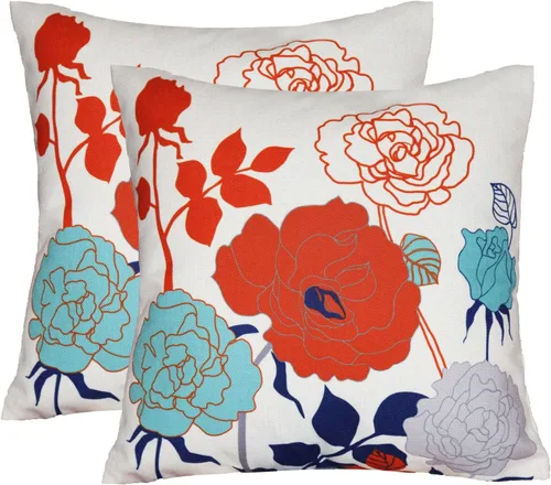 Vista 10 de Juego de 2 fundas de almohada de lino y algodón para sofá, 7.1 x 7.1 pulgadas, serie de pájaros y flores