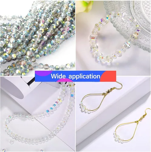 Vista 5 de 600 cuentas facetadas de cristal, cuentas de piedras preciosas, sueltas para hacer manualidades de joyería de 0.315, 0.236, 0.157 pulgadas (color AB)