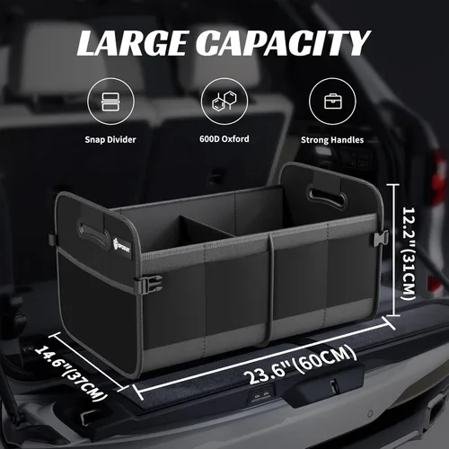 Vista 2 de Sposuit Organizador de maletero para automóvil, almacenamiento plegable de 70 litros con 11 bolsillos y asas reforzadas, organizadores de maletero
