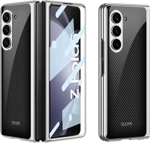 Vista 41 de Funda para Galaxy Z Fold 5, elegante marco galvanizado con vidrio estampado, protector de pantalla integrado compatible con Samsung Galaxy Z Fold 5